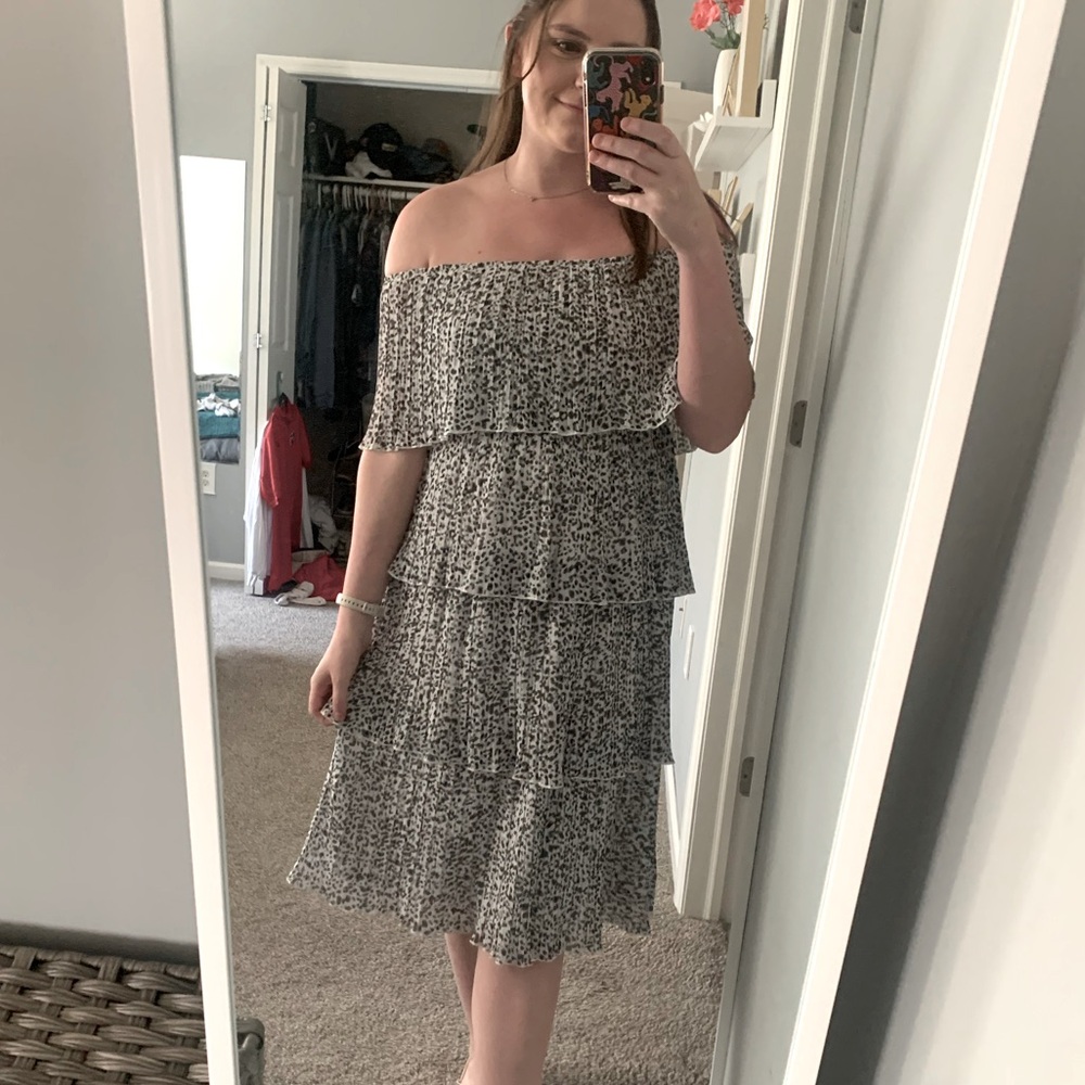 Off-Shoulder Black and White Tiered Dress